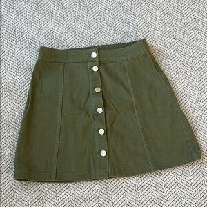 Olive Button-Front A-Line Skirt